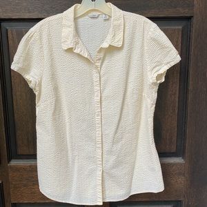 L.L. Bean Yellow and White SeersuckerShort Sleeve Top